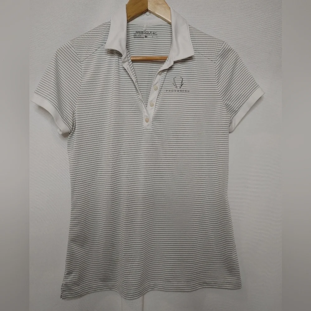 Nike Women's Golf Polo Shirt Short‎ Sleeve Gray White Stripe 725585-100 Large L